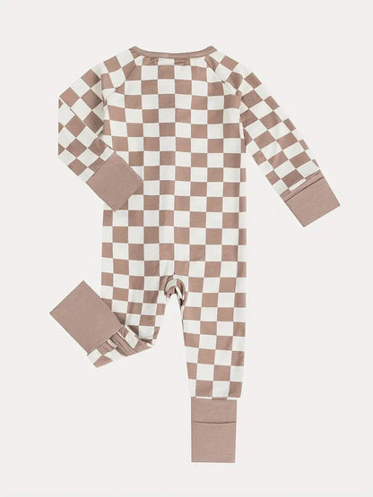 Checkered Brown Bamboo zip