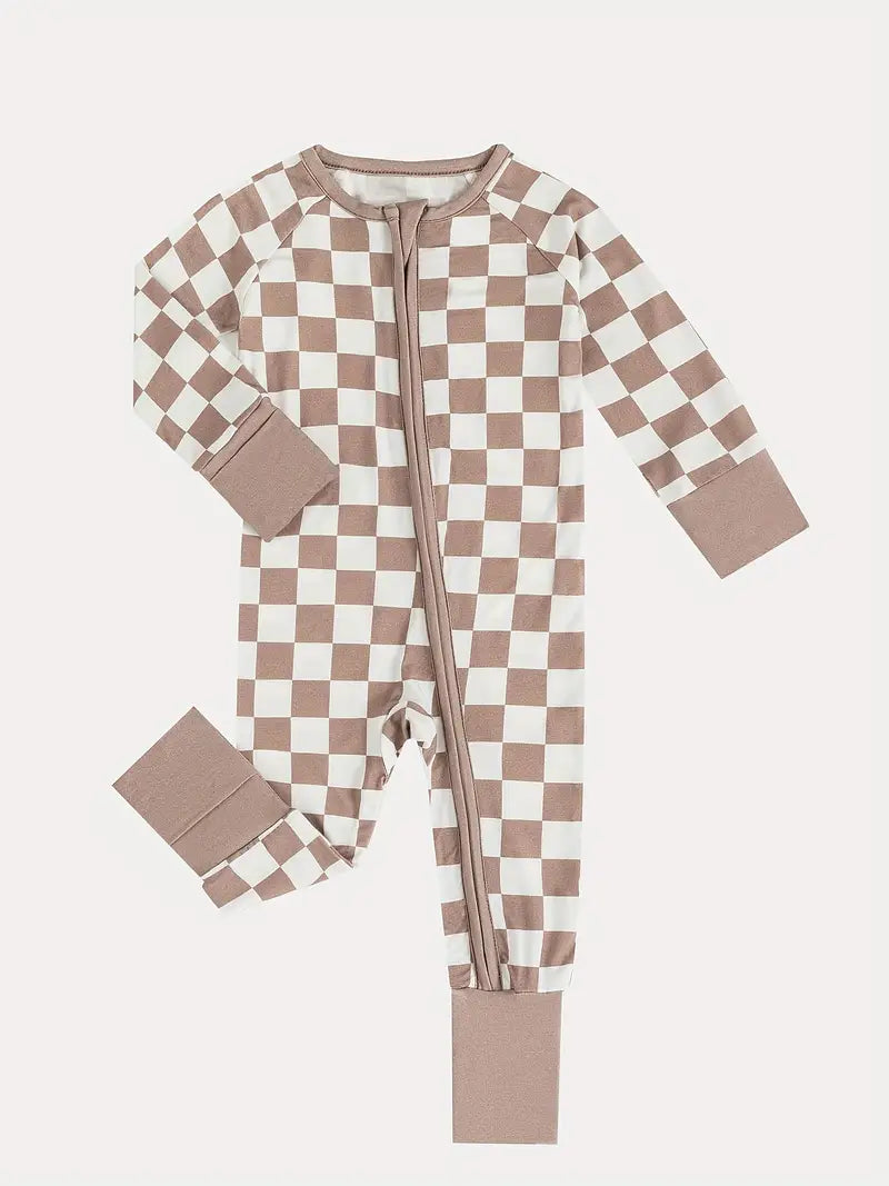 Checkered Brown Bamboo zip