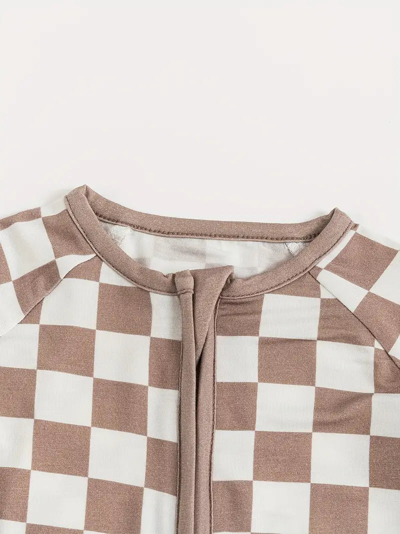 Checkered Brown Bamboo zip