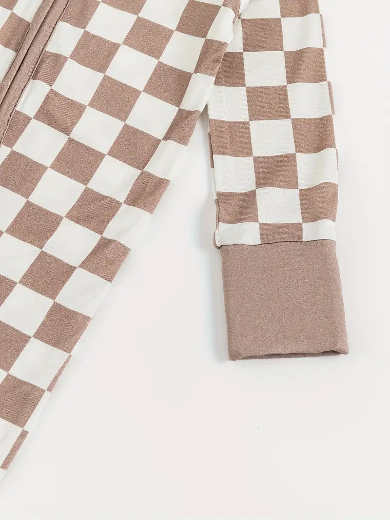 Checkered Brown Bamboo zip